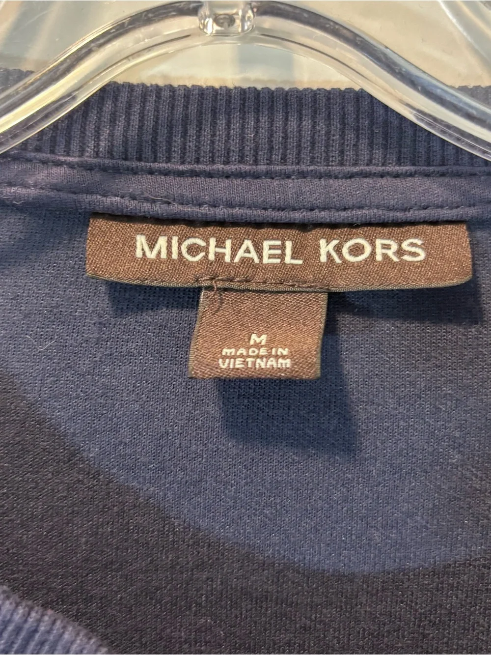 Michael Kors Womens M Navy Logo Tape Sleeve Stripe Crewneck Sweatshirt Pullover